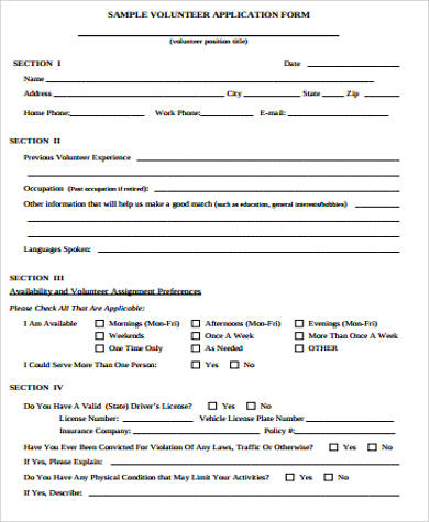 volunteer application form sample pdf