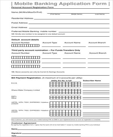 mobile banking application form sample in pdf