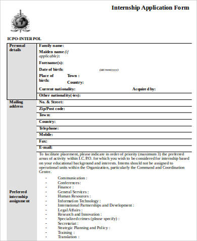 internship application form doc