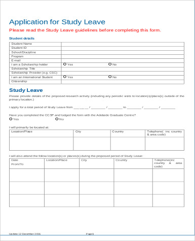 application for study leave