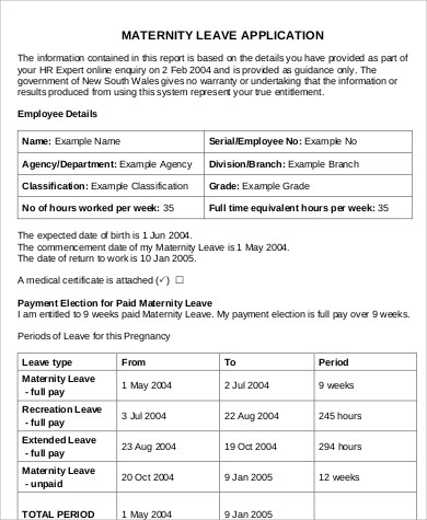 maternity leave application