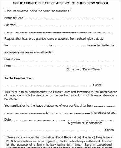 school leave application sample