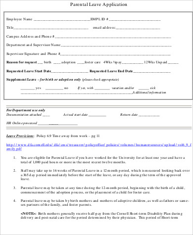 Maternity leave form