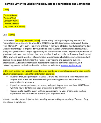 sample scholarship request application letter