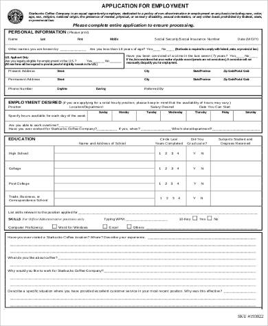 employment application example pdf