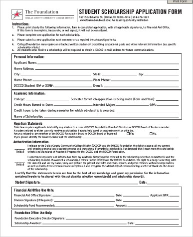 student scholarship application form