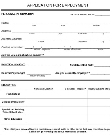 Employment Application Form Template Free from images.sampletemplates.com
