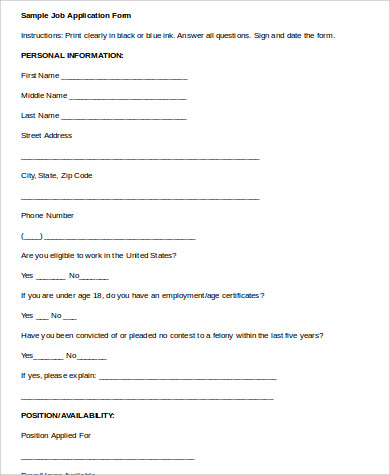 basic job application form example1