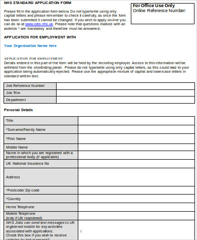 job application sample filled out