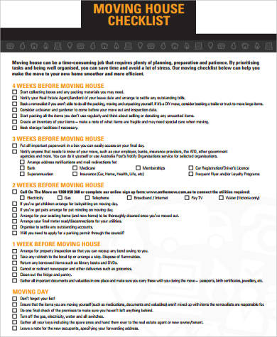 printable house moving checklist example