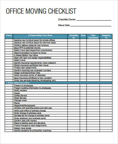 printable office moving checklist pdf
