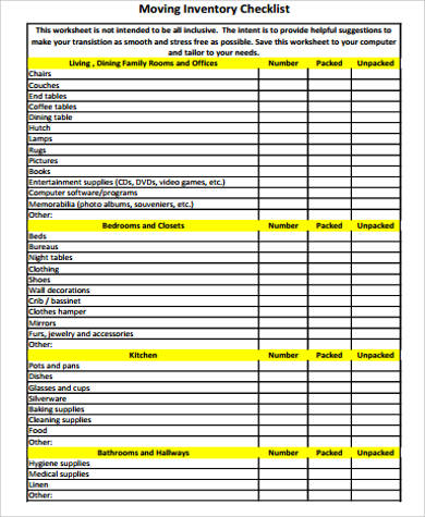 printable moving inventory checklist