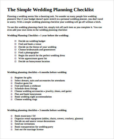 free 9 wedding planning checklist samples in pdf