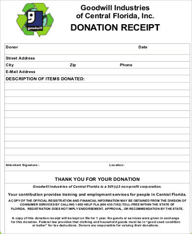 excel templates donation slip sample