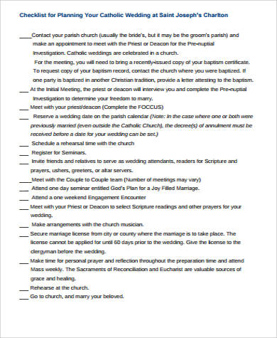 church wedding planning checklist pdf
