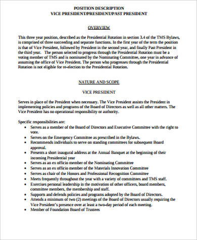 FREE 8+ President Job Description Samples in MS Word | PDF