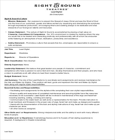 Free 9 Hairstylist Job Description Samples In Ms Word Pdf