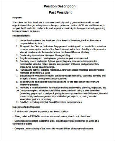 Free 8+ President Job Description Samples In Ms Word | Pdf