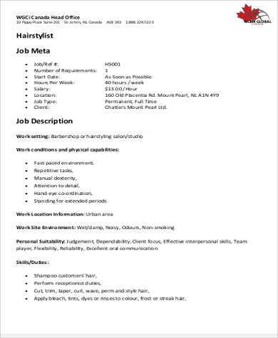 Free 9 Hairstylist Job Description Samples In Ms Word Pdf