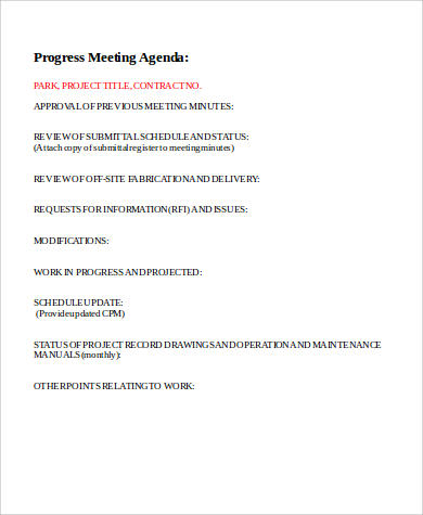 progress meeting agenda format
