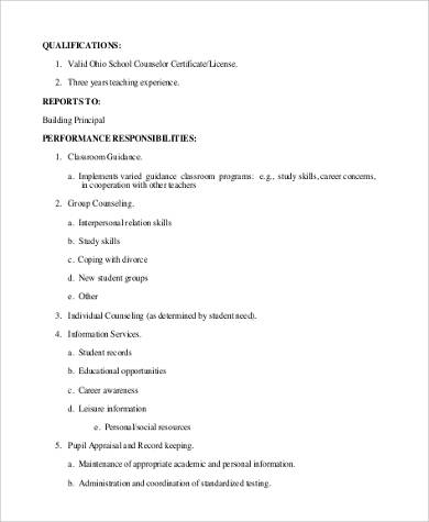 middle school counselor job description pdf