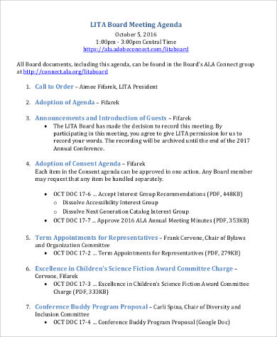 non profit board meeting agenda format