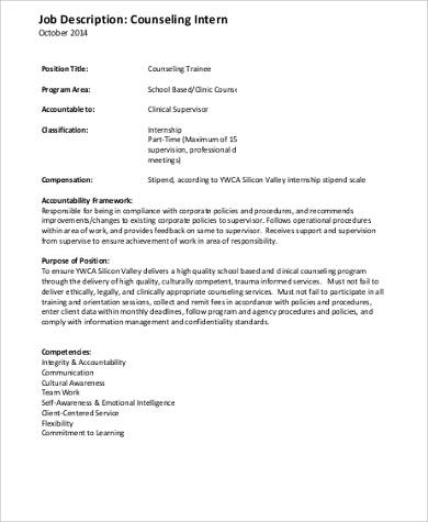 school counselor intern job description