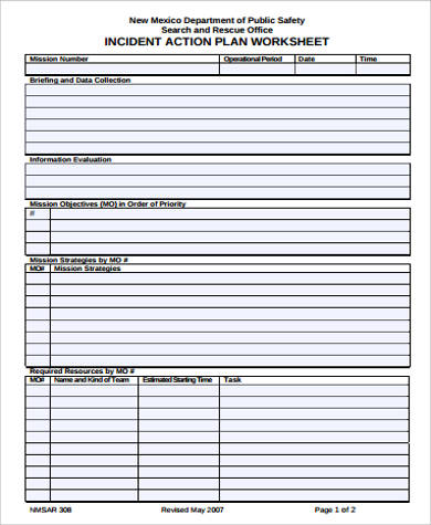 incident action plan worksheet pdf