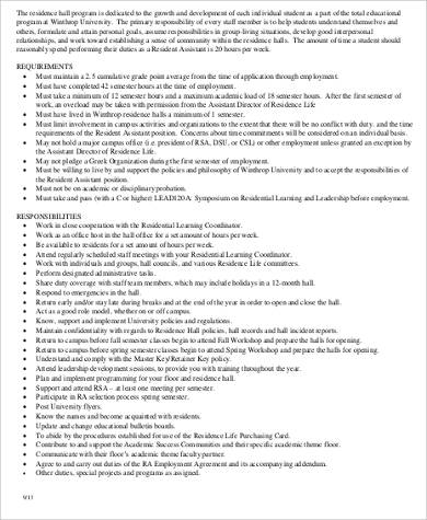 resident assistant job description format