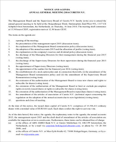 general notice and agenda format