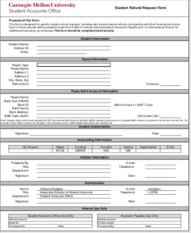 sample student refund request form