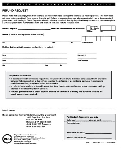 FREE 9+ Sample Refund Request Forms in MS Word | PDF