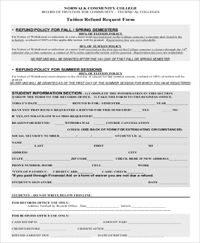 tuition refund request form pdf