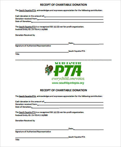 sample charitable donation receipt