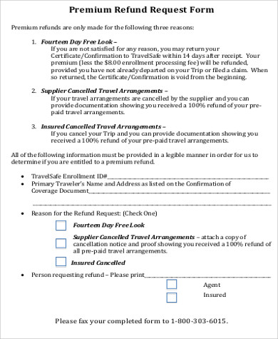 premium refund request form