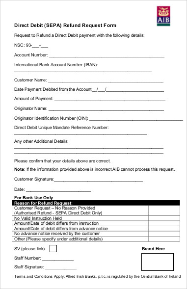 direct debit refund request form