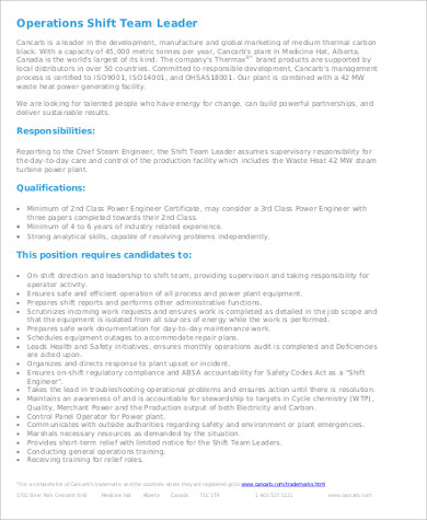 Shift process operator job description