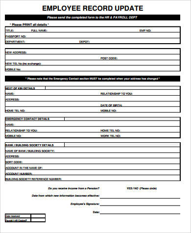 employee record update form pdf