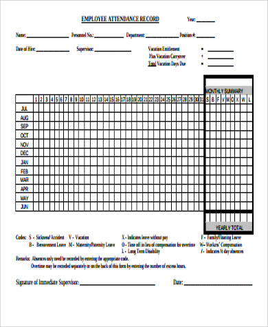 employee attendance record form