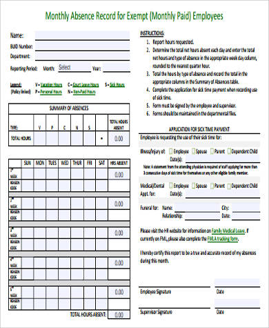 employee absence record form