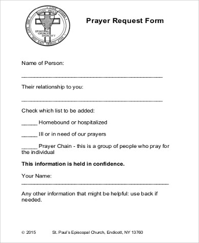 church prayer request form example