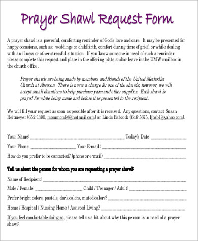 sample prayer shawl request form