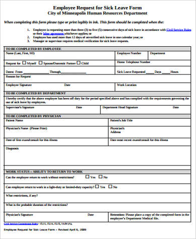 employee sick leave form example