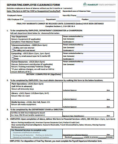 separating employee clearance form