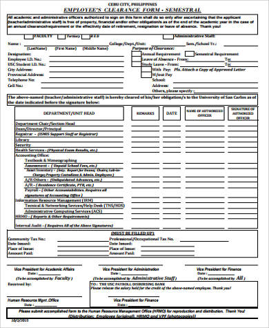 employee clearance form sample