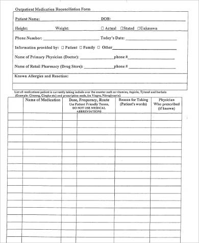 Outpatient Medication Reconciliation Form