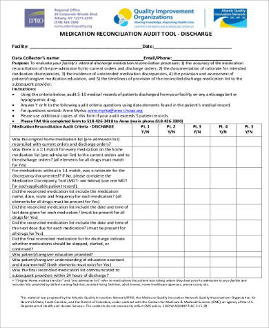 discharge medication reconciliation form