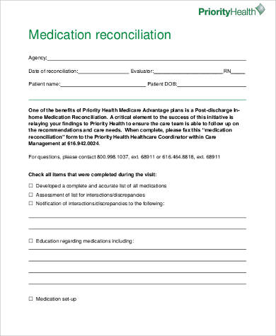 Sample Medication Reconciliation Forms