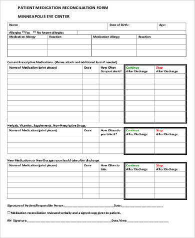 patient medication reconciliation form sample