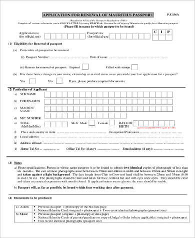 passport renewal application form example